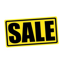 SALE black stamp text on yellow