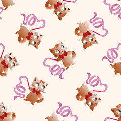 Animal cat doing sports cartoon , cartoon seamless pattern background