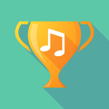 Long shadow trophy icon with a note music