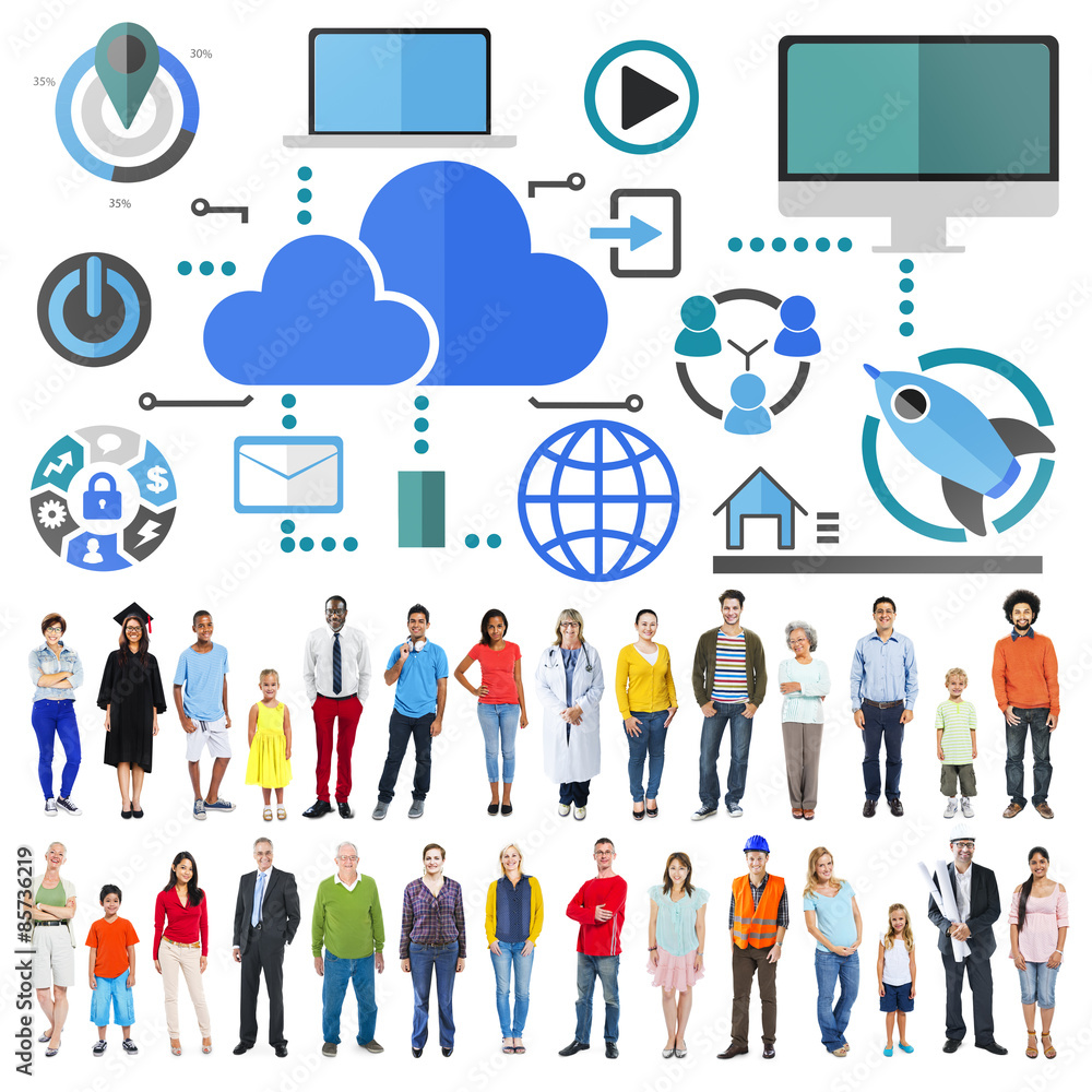 Poster cloud computing network online internet storage concept