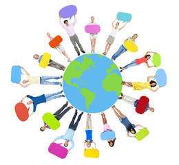 Global World Map People Circle Happiness Togetherness Cheerful C