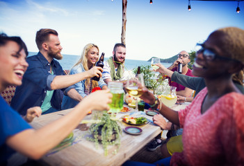 Beach Cheers Celebration Friendship Summer Fun Dinner Concept