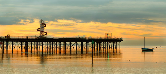 Sunset at Herne Bay Pier in Kent, England.