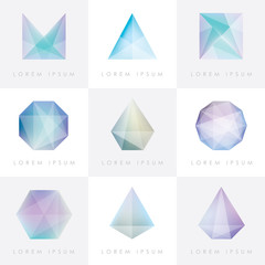 premium collection set of trendy soft mesh facet crystal gem geometric logo icons
