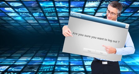 Composite image of happy businessman with headphone