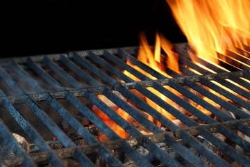 Flaming BBQ Charcoal Grill Close-up Background