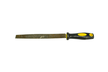 Old used long rasp on white background