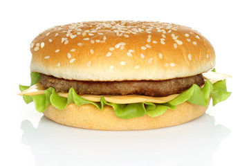 Big hamburger on white background