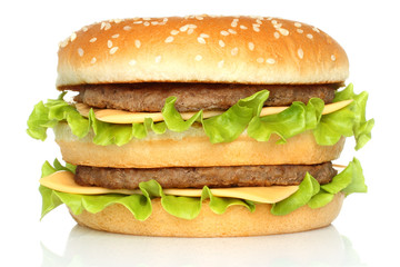Big hamburger on white background