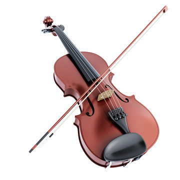 Violin and bow on a white background