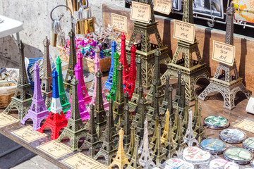 Eiffel tower statuettes in Paris, France