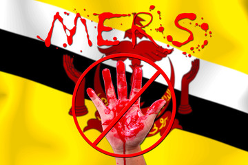 Concept show hand stop MERS Virus epidemic Brunei flag backgroun