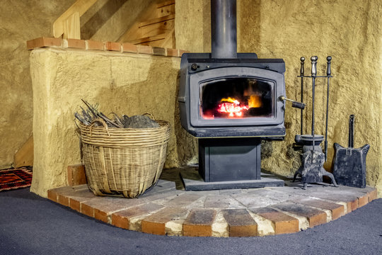 Wood Fired Stove in Mudbrick Cottage