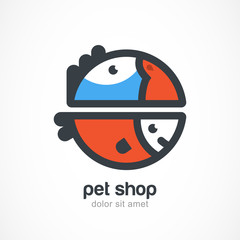 Tropic bird and fish symbol. Vector logo design template.