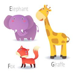 Alphabet with animals from E to G