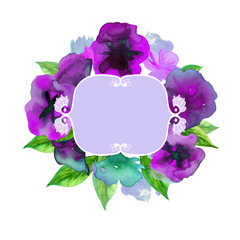 White background with watercolor violets and copy space