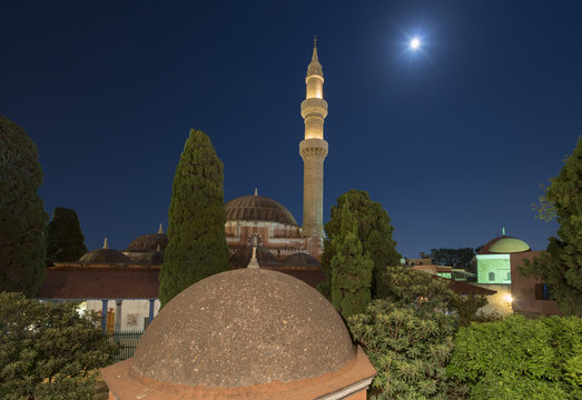 Mosque of Suleimaniye at dusk, Rhodes island, Greece