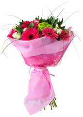 Obraz premium Bouquet of gerbera flowers, white rose and chrysanthemum in pink