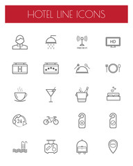 hotel and travel line icon set.
