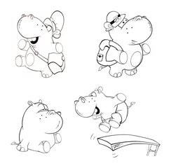 Fototapete Rund A set of hippos. Coloring book © liusa