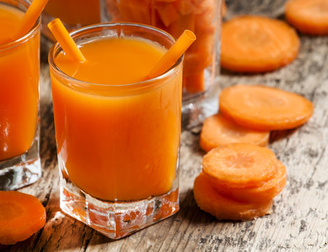Carrot juice, selective focus