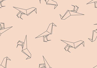 Origami black bird seamless pattern