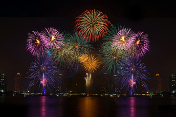 Beautiful colorful fireworks display on celebration night 