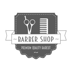 Vintage barbershop logo in gray color.