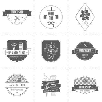Set of vintage barber shop logo, labels, badges and design element