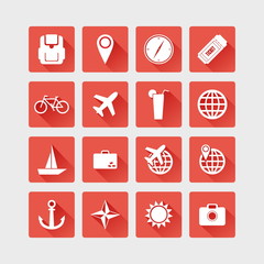Travel icons.  Vector flat illustration.