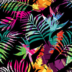tropical plants silhouette painting brash pattern - 85758206