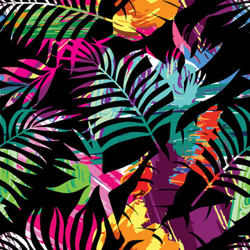 tropical plants silhouette painting brash pattern