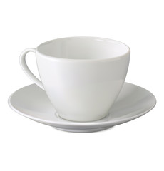Empty white cup and saucer on white background. Vector illustration
