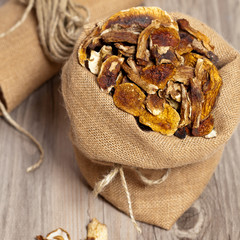 Dehydrated Dried Mushrooms. Selective focus.