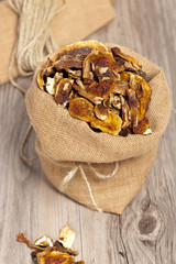 Dehydrated Dried Mushrooms. Selective focus.