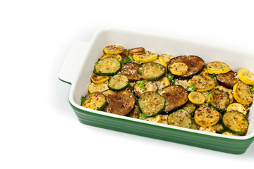 Sauteed Vegetables With Parmesan Cheese isolated on white background. Selective focus.