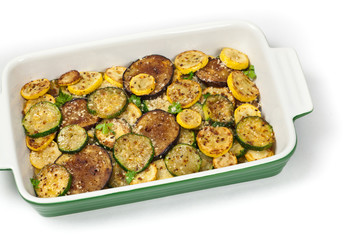 Sauteed Vegetables With Parmesan Cheese isolated on white background. Selective focus.