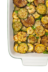 Sauteed Vegetables With Parmesan Cheese isolated on white background. Selective focus.