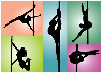 contour of girls on the pylon in multicolored squares