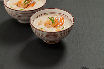 Cream of Shrimp Soup. Selective focus.