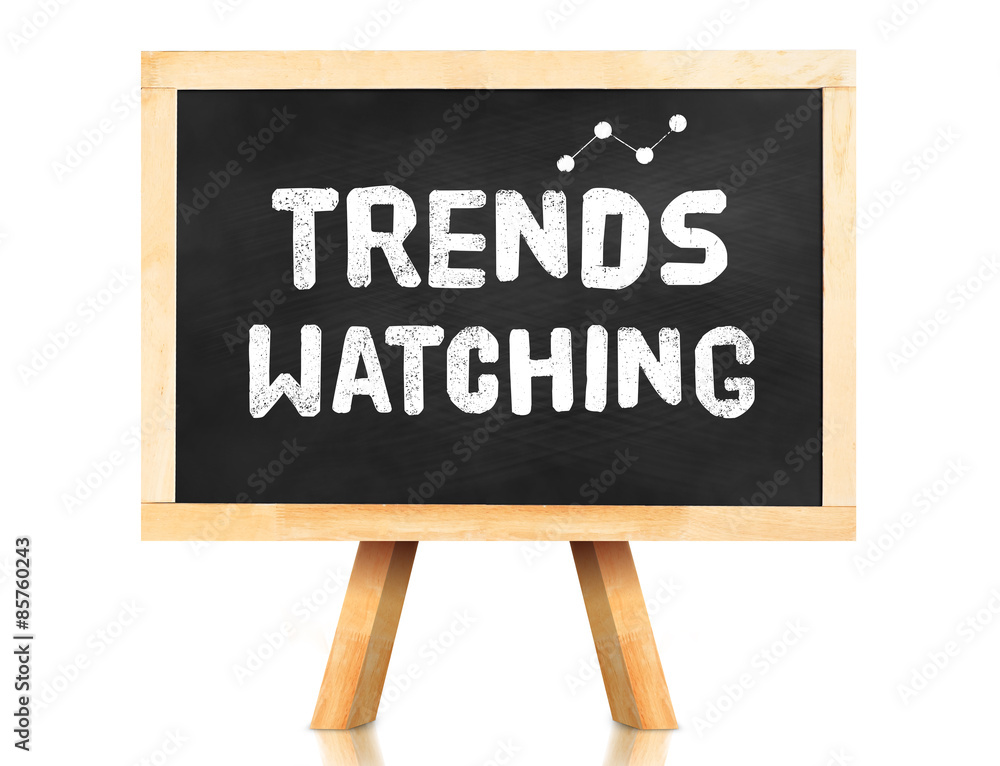 Poster blackboard with trend watching word and icon on white background