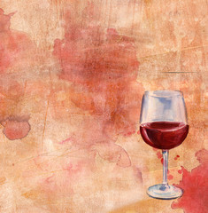 Watercolor red wine collage on a distressed artistic background
