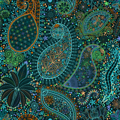 Vintage floral motif ethnic seamless background.