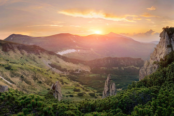 Fototapeta na wymiar Unique mountain landscape on sunset