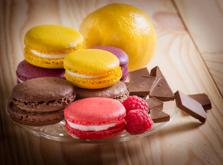 Macaroon with  chocolate, raspberry and lemon