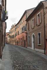 Ancient medieval street in the downtown of Ferrara city