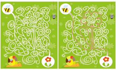 bee maze on green background / flower solution