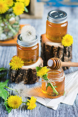 Jar with Syrup of Dandelion's flowers 