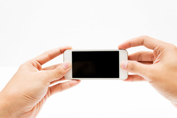 Hands Using Cell Phone,holding smartphone in isolated background