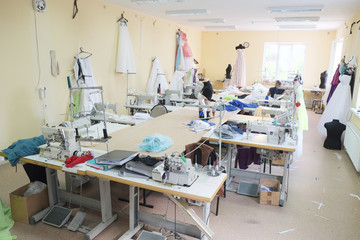 Interior of a garment factory shop